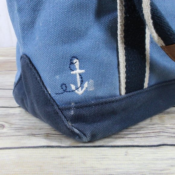 LL BEAN Boat & Tote Leather Canvas Zip Top Handbag - Picture 10 of 12